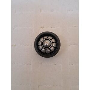 Boho Silver Tone Floral Adjustable Statement Black Button Ring